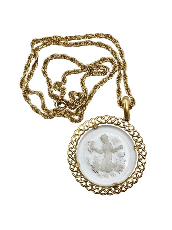 Trifari Jewelry - Vintage Trifari Zodiac Pendant Virgo Intaglio Vermeil 24” 925 Chain September